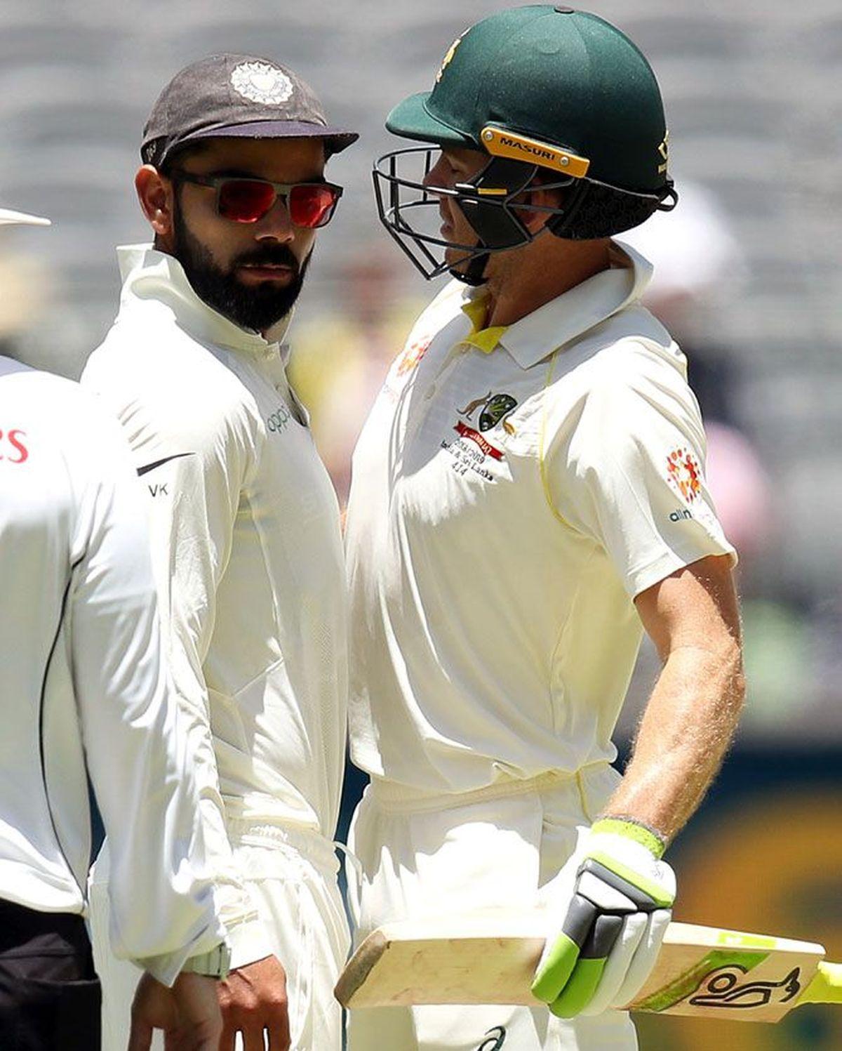 Virat Kohli and Tim Paine they nearly bump into each other during the Perth Test