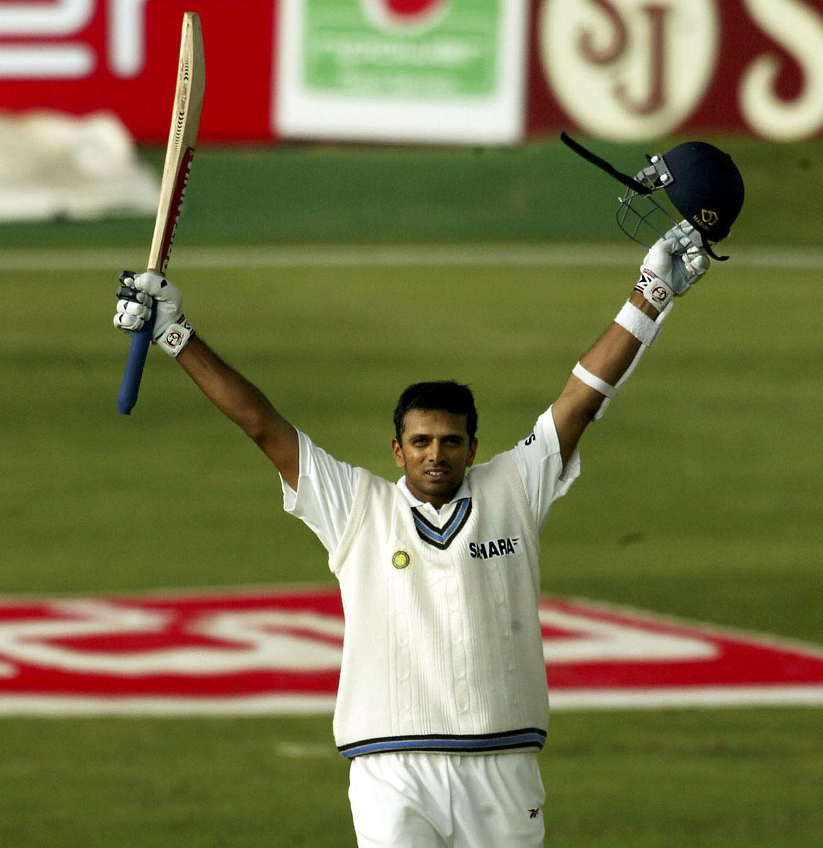 Rahul Dravid celebrates his century on Day 1 of the third Test against England at Headingley