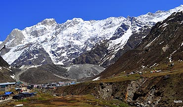 The snow-capped Kedar range comes into view as one gets past Rambara.